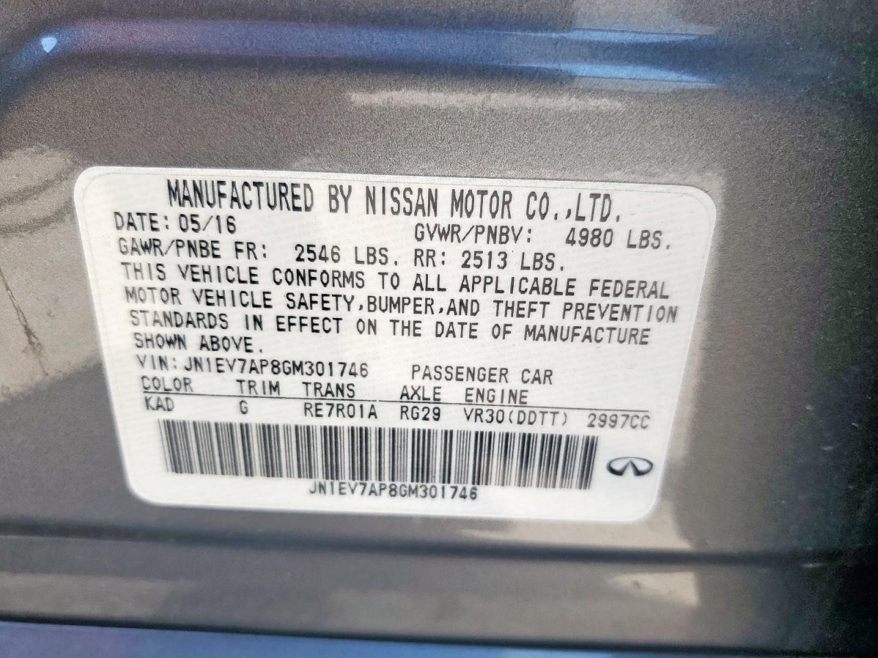 2016 Infiniti Q50 Premium VIN: JN1EV7AP8GM301746 Lot: 71914175