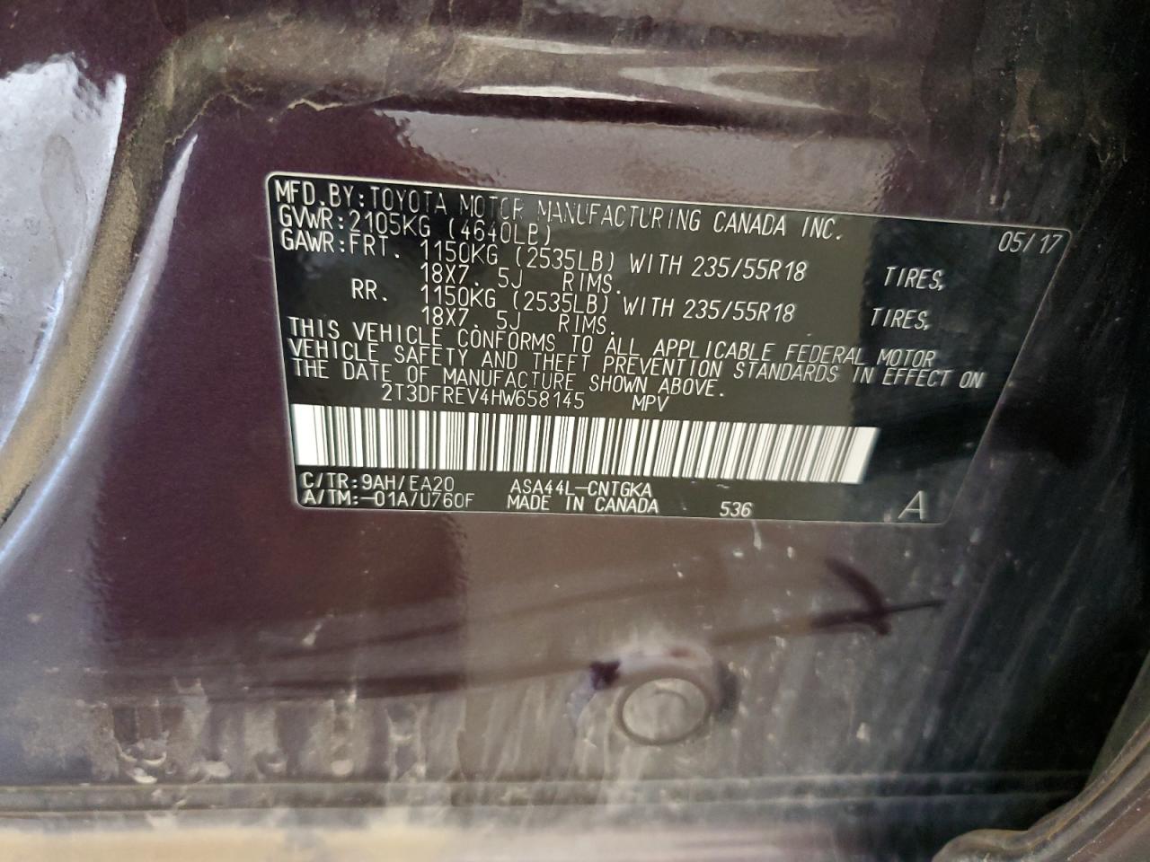 2017 Toyota Rav4 Limited VIN: 2T3DFREV4HW658145 Lot: 81603655