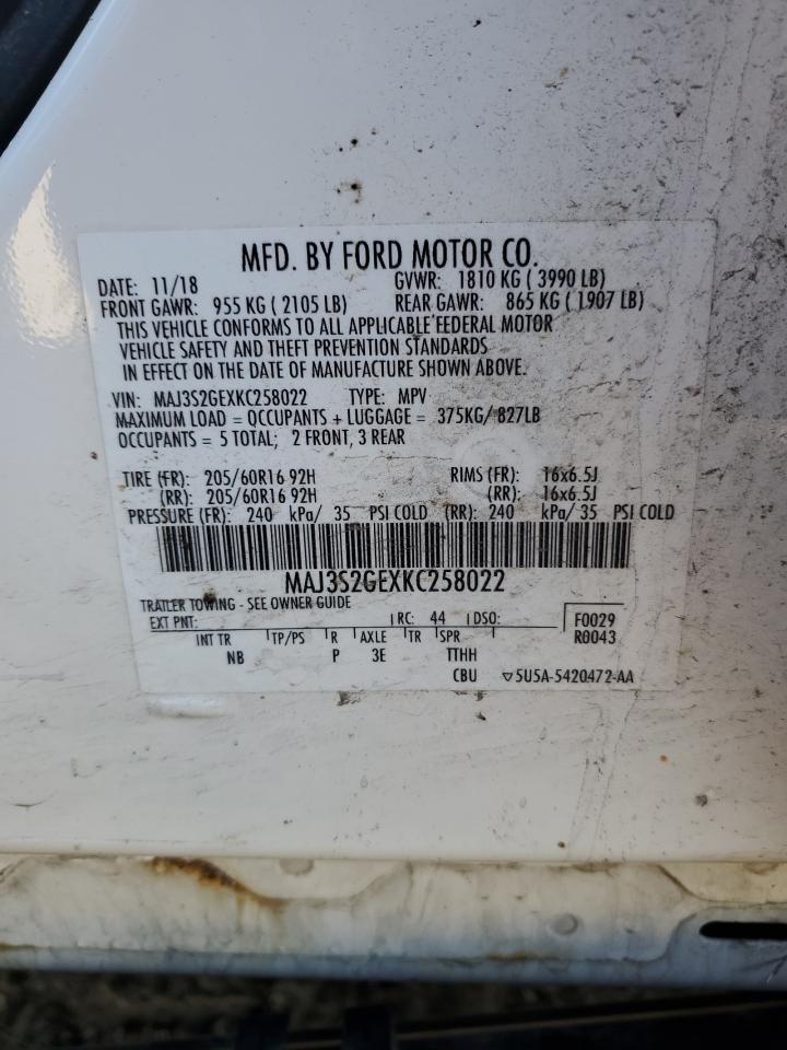 2019 Ford Ecosport Se VIN: MAJ3S2GEXKC258022 Lot: 80638955