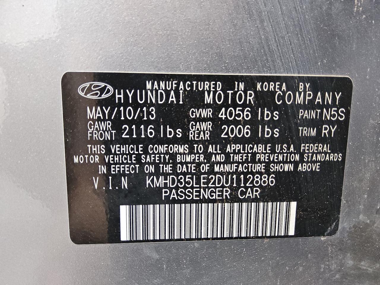 2013 Hyundai Elantra Gt VIN: KMHD35LE2DU112886 Lot: 67847715