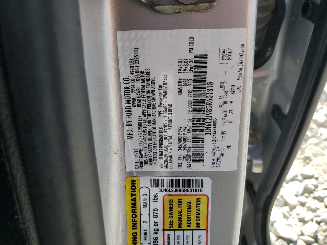 2016 Lincoln Mkz VIN: 3LN6L2J98GR601818 Lot: 80858655