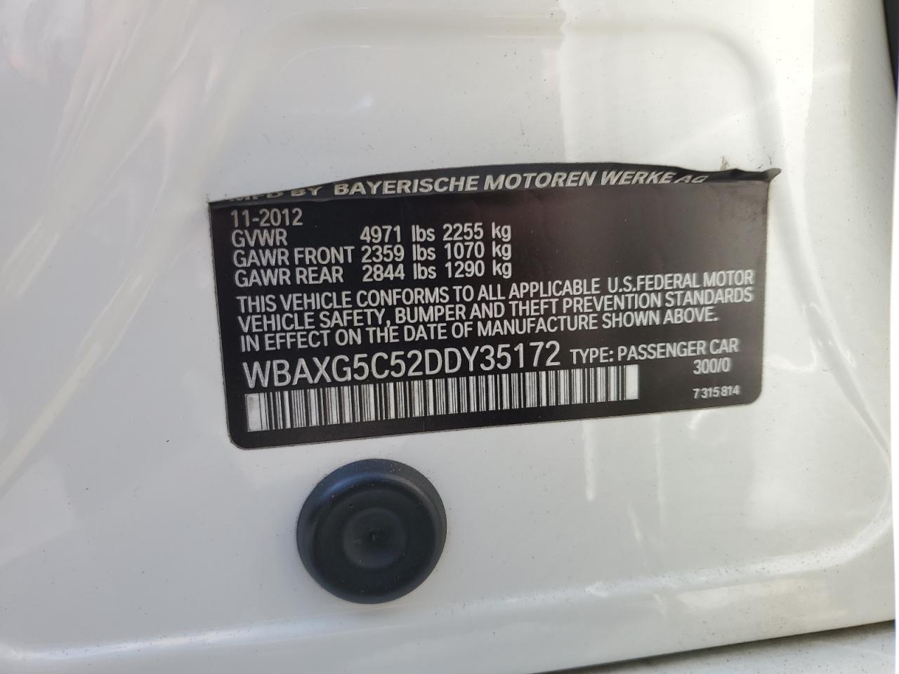 2013 BMW 528 I VIN: WBAXG5C52DDY35172 Lot: 84469075