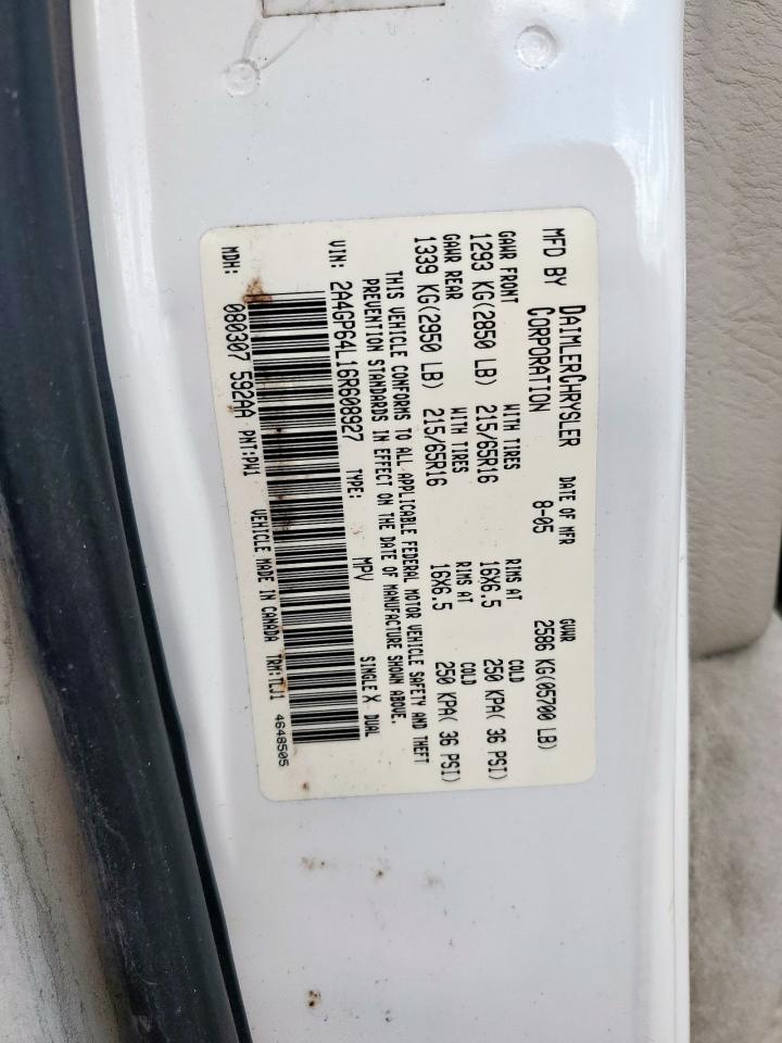 2006 Chrysler Town & Country Limited VIN: 2A4GP64L16R608927 Lot: 81318905