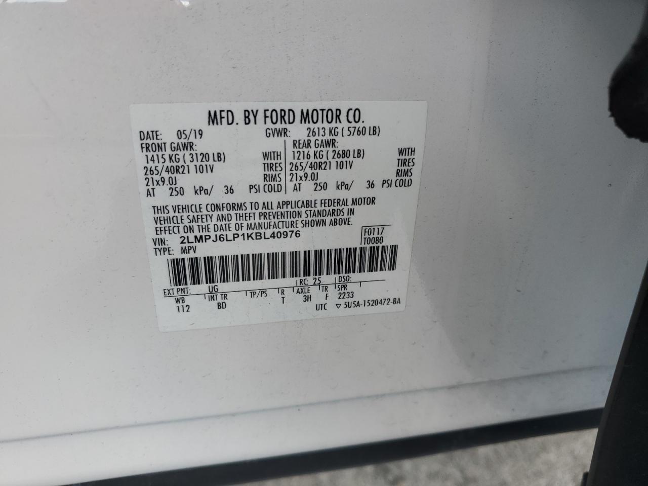 2019 Lincoln Nautilus Reserve VIN: 2LMPJ6LP1KBL40976 Lot: 81054495