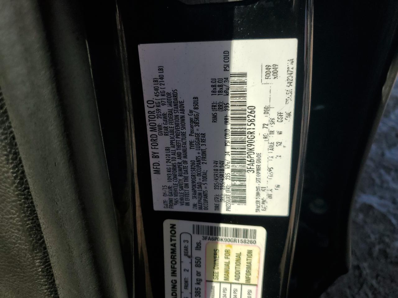 2016 Ford Fusion Titanium VIN: 3FA6P0K90GR158260 Lot: 81855005