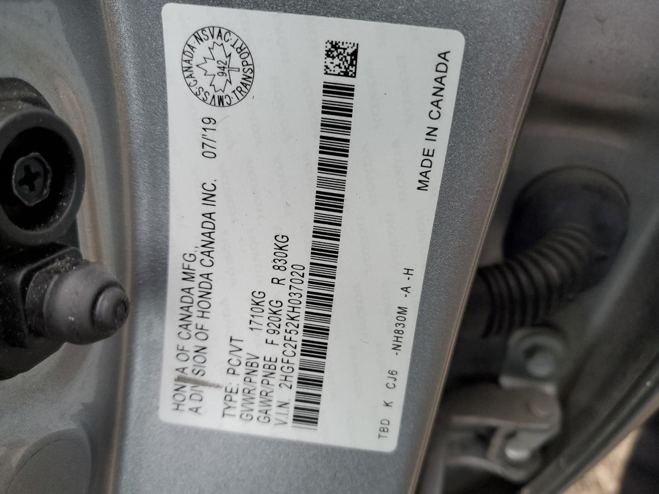 2019 Honda Civic Lx VIN: 2HGFC2F52KH037020 Lot: 67209295