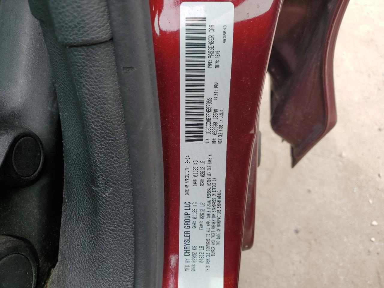 2015 Chrysler 200 Limited VIN: 1C3CCCAB7FN597959 Lot: 71800695