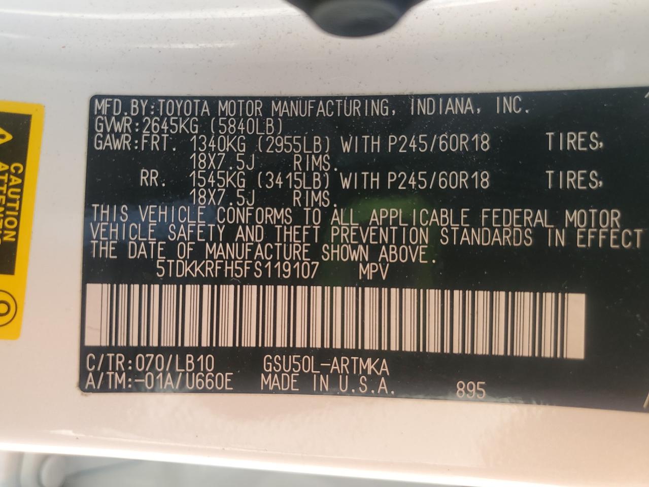 2015 Toyota Highlander Xle VIN: 5TDKKRFH5FS119107 Lot: 80554635