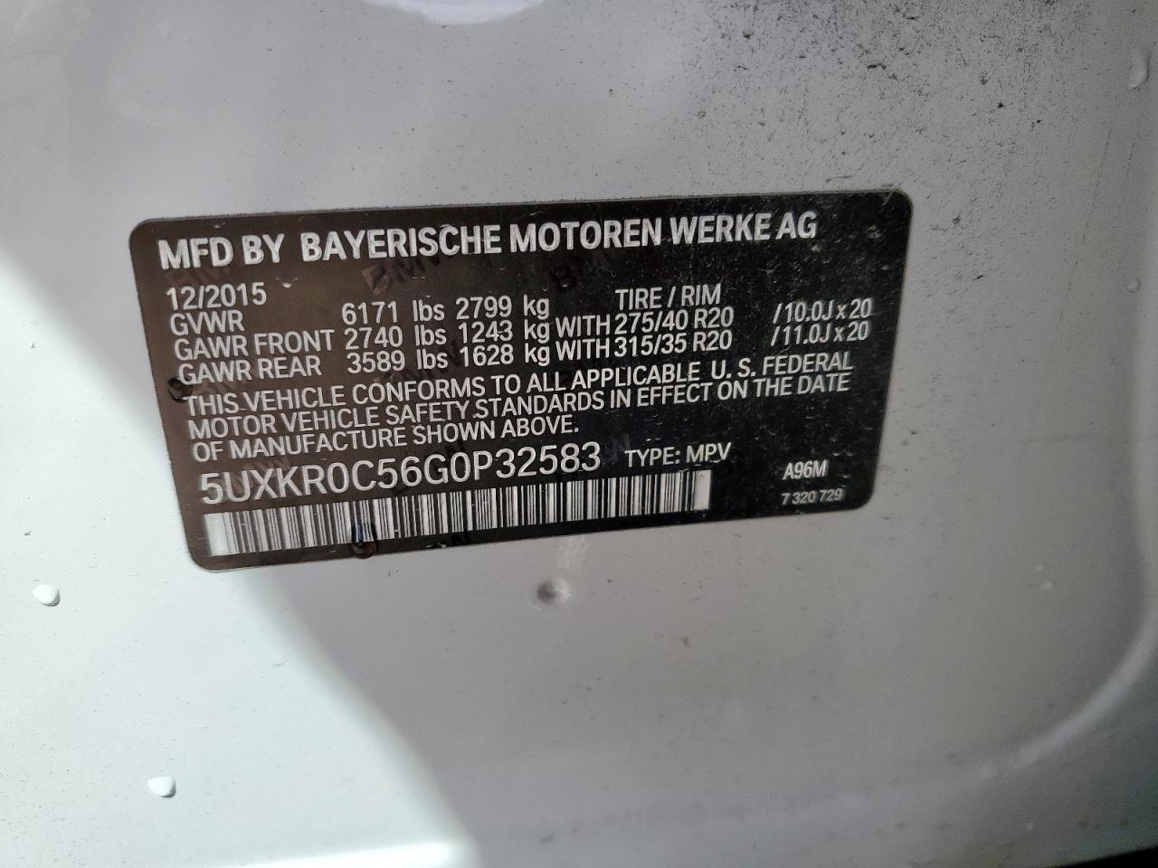 2016 BMW X5 xDrive35I VIN: 5UXKR0C56G0P32583 Lot: 81776085