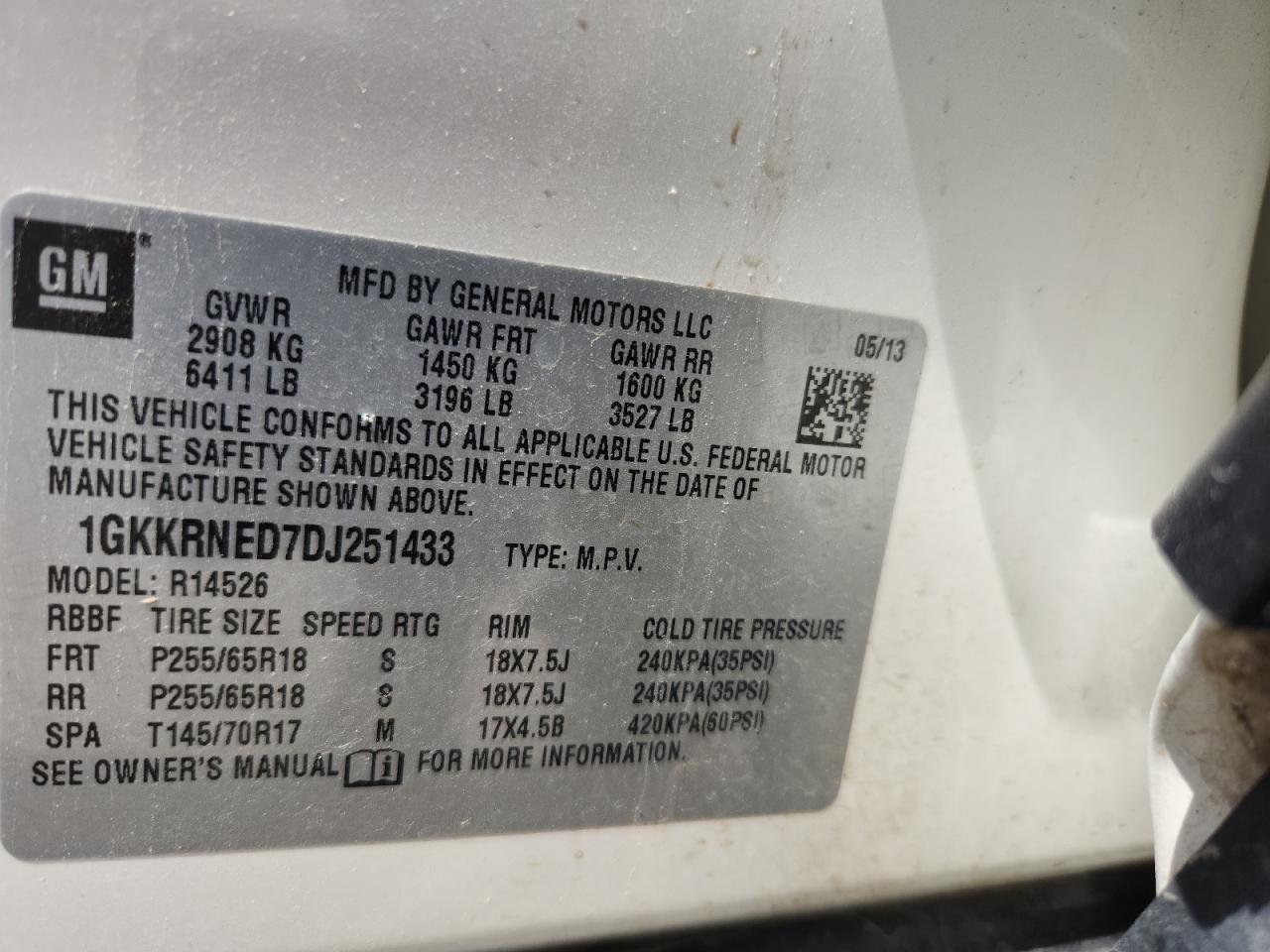 2013 GMC Acadia Sle VIN: 1GKKRNED7DJ251433 Lot: 85194985