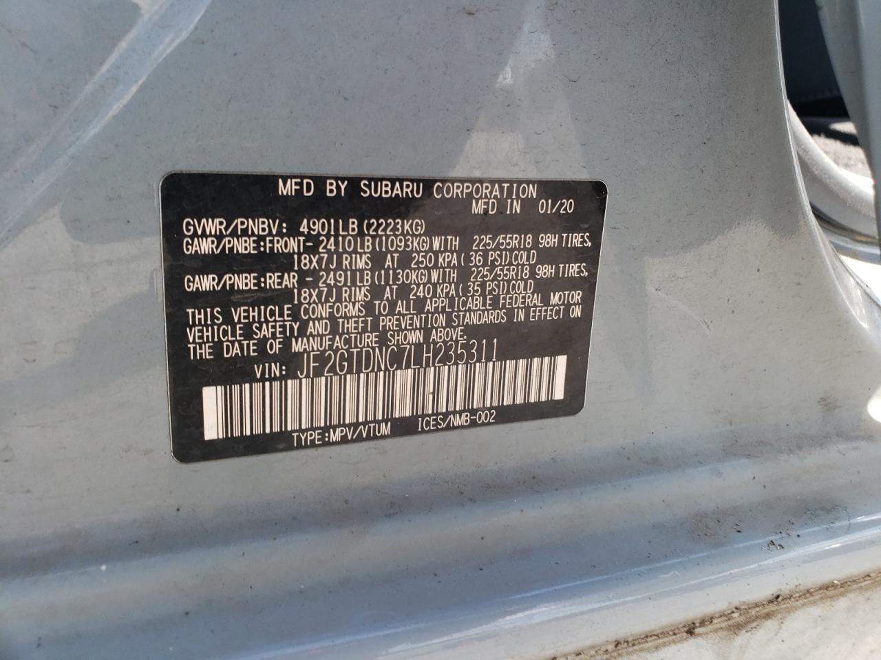 2020 Subaru Crosstrek Limited VIN: JF2GTDNC7LH235311 Lot: 84043695