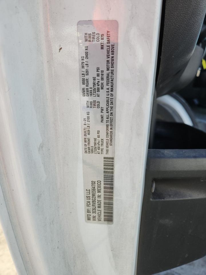 2021 Ram Promaster 1500 1500 High VIN: 3C6LRVBG2ME564702 Lot: 84938005