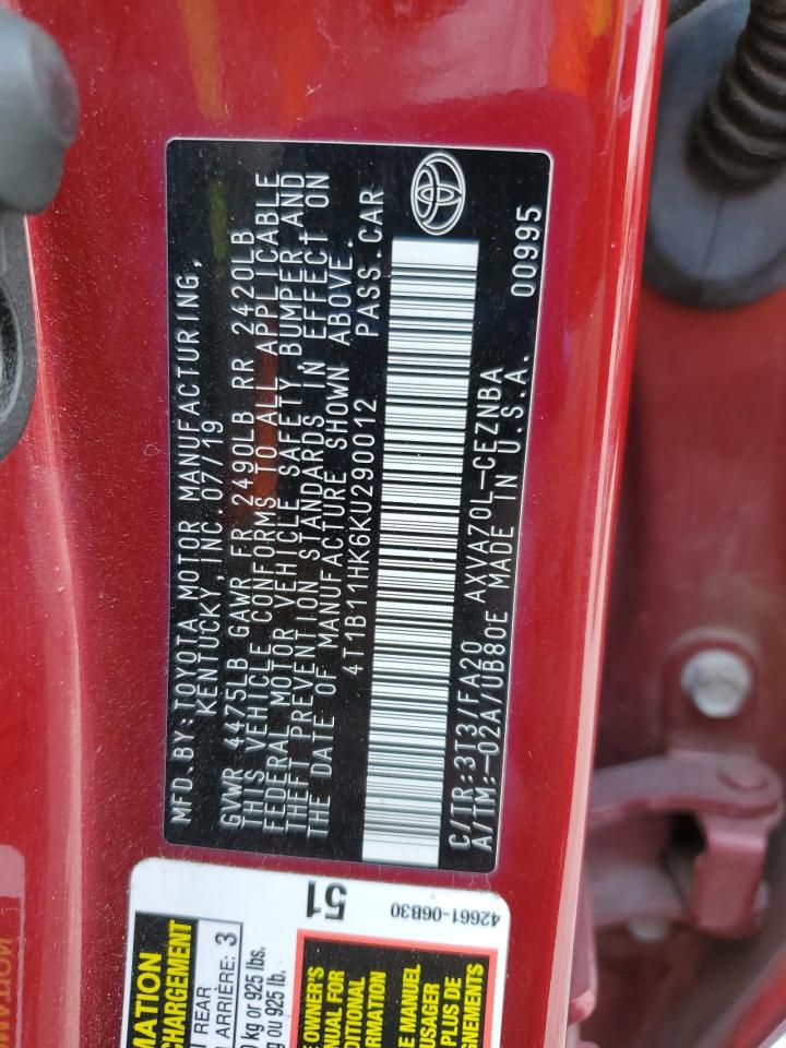 2019 Toyota Camry L VIN: 4T1B11HK6KU290012 Lot: 81548895