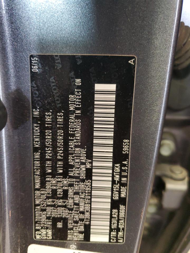 2015 Toyota Venza Le VIN: 4T3BK3BB1FU119585 Lot: 82067045