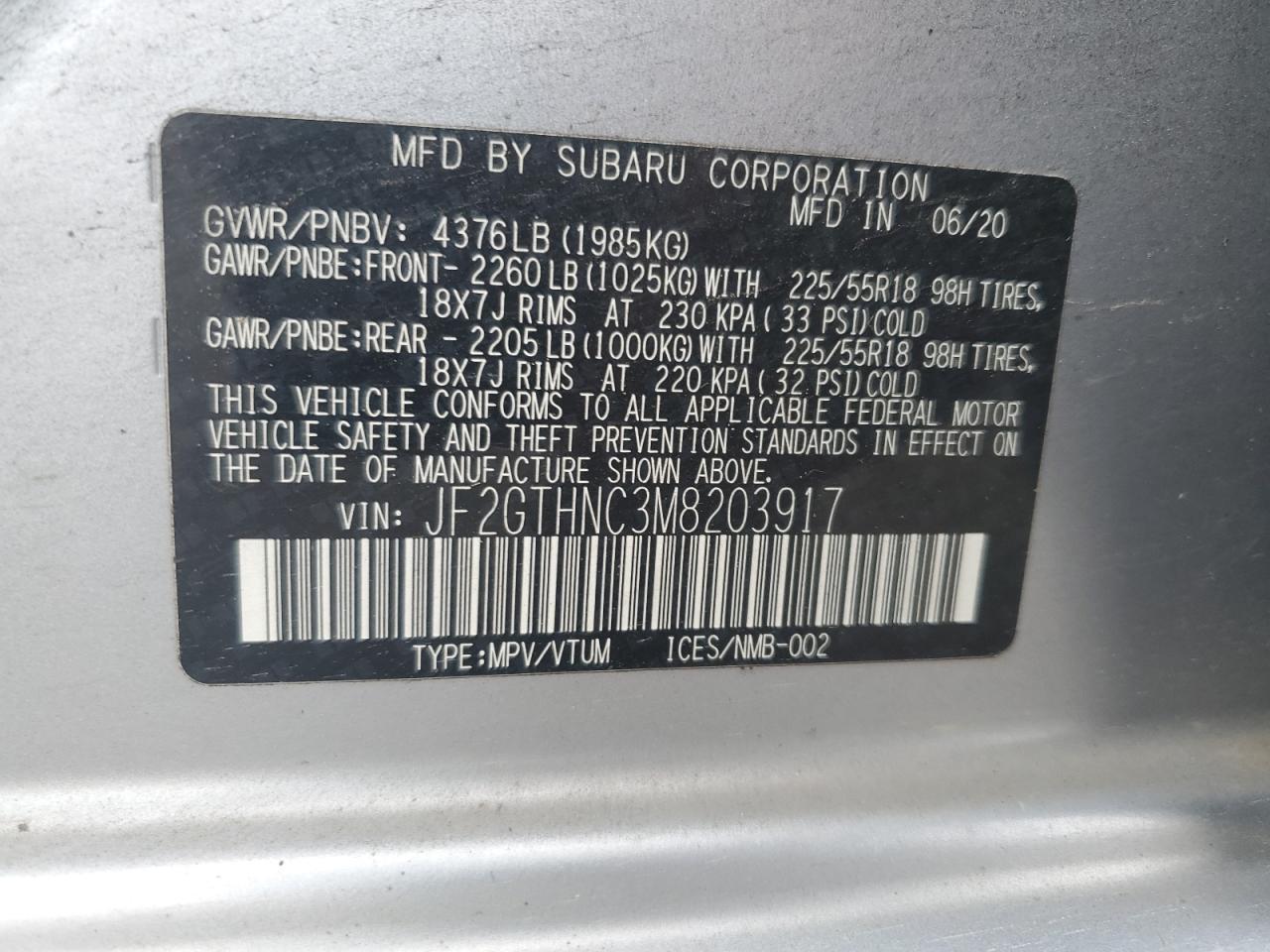 2021 Subaru Crosstrek Limited VIN: JF2GTHNC3M8203917 Lot: 84167525