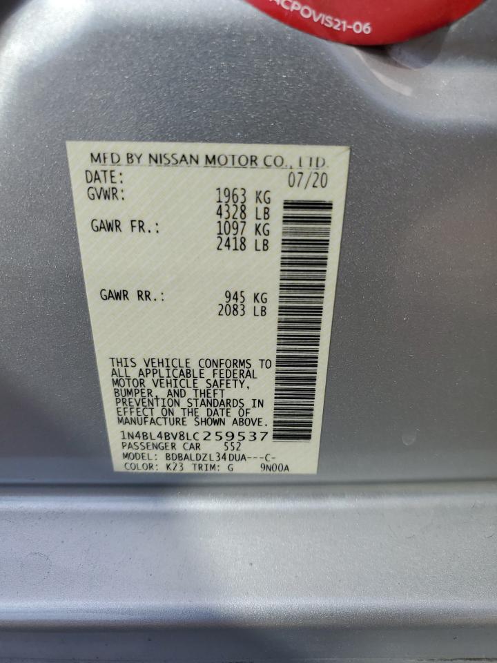2020 Nissan Altima S VIN: 1N4BL4BV8LC259537 Lot: 71895995