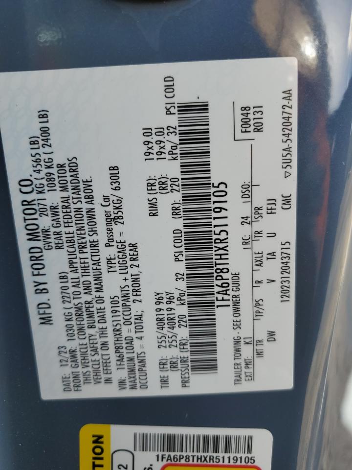 2024 Ford Mustang VIN: 1FA6P8THXR5119105 Lot: 83843035