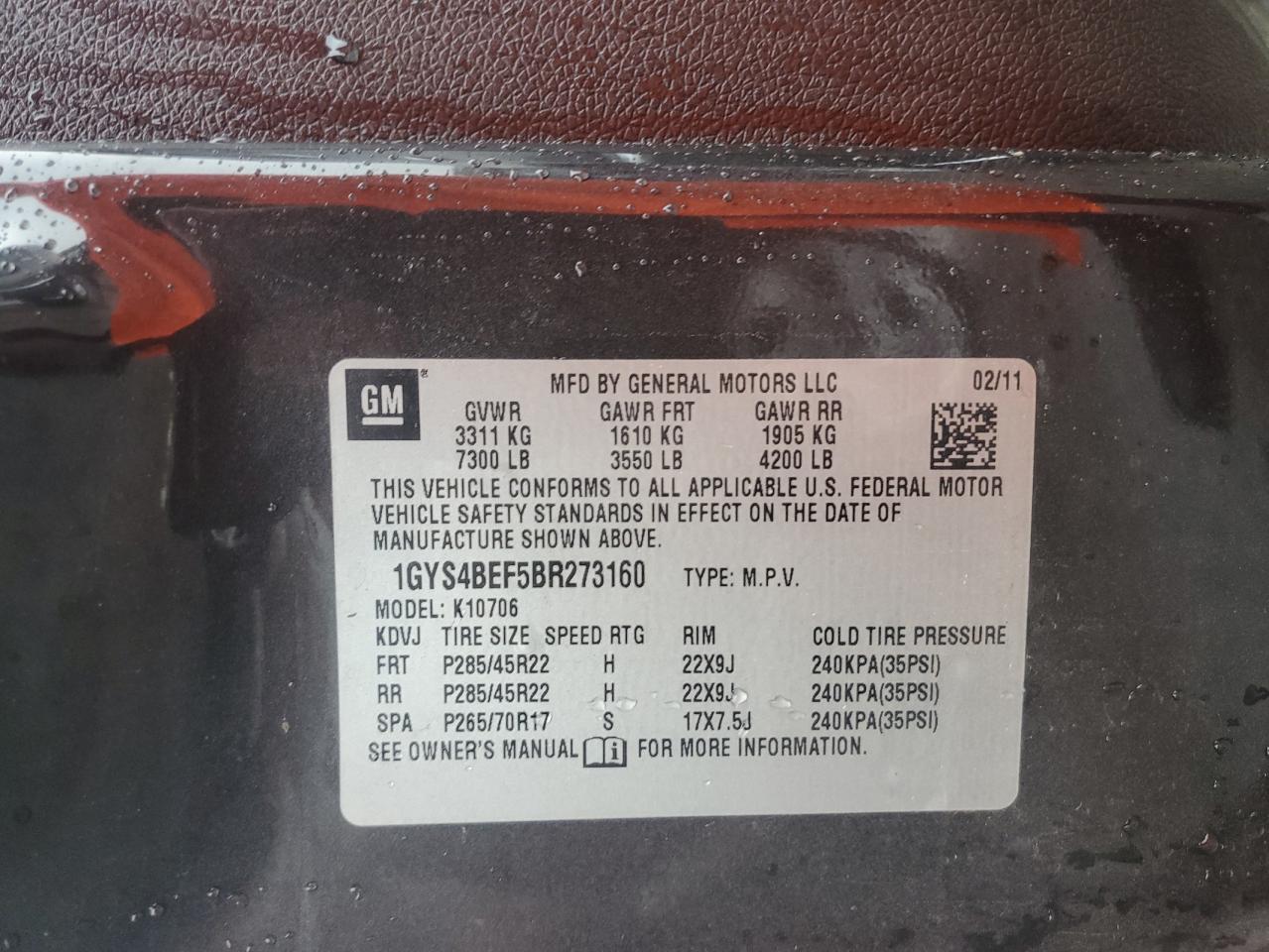 2011 Cadillac Escalade Luxury VIN: 1GYS4BEF5BR273160 Lot: 81391095