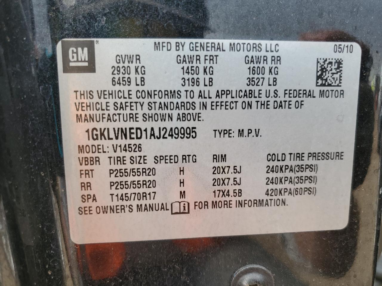 2010 GMC Acadia Slt-2 VIN: 1GKLVNED1AJ249995 Lot: 71903075