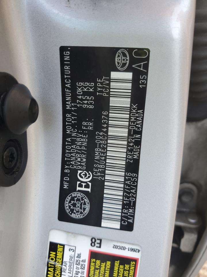 2011 Toyota Corolla Base VIN: 2T1BU4EE2BC744376 Lot: 81732235