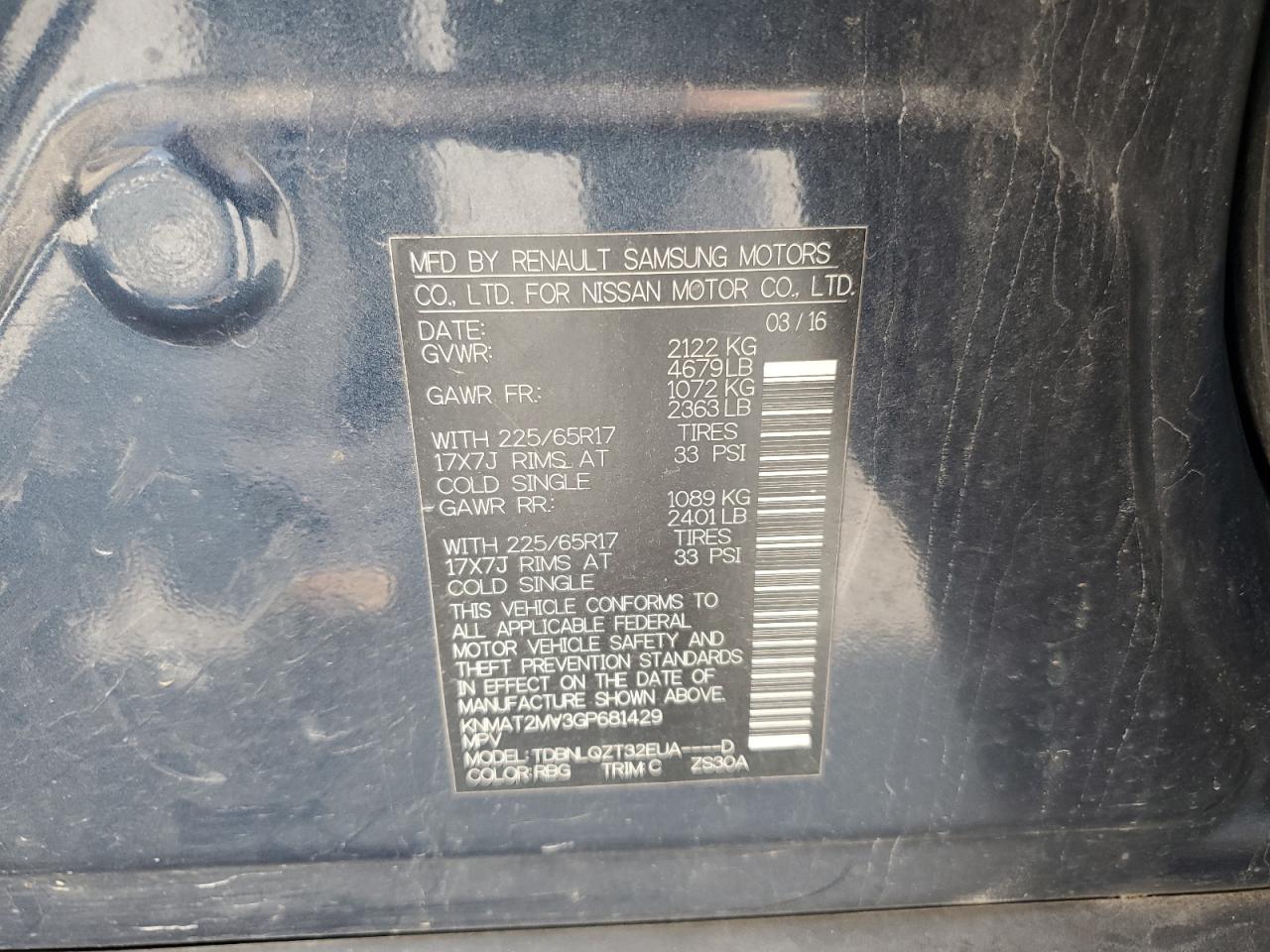 2016 Nissan Rogue S VIN: KNMAT2MV3GP681429 Lot: 71800795