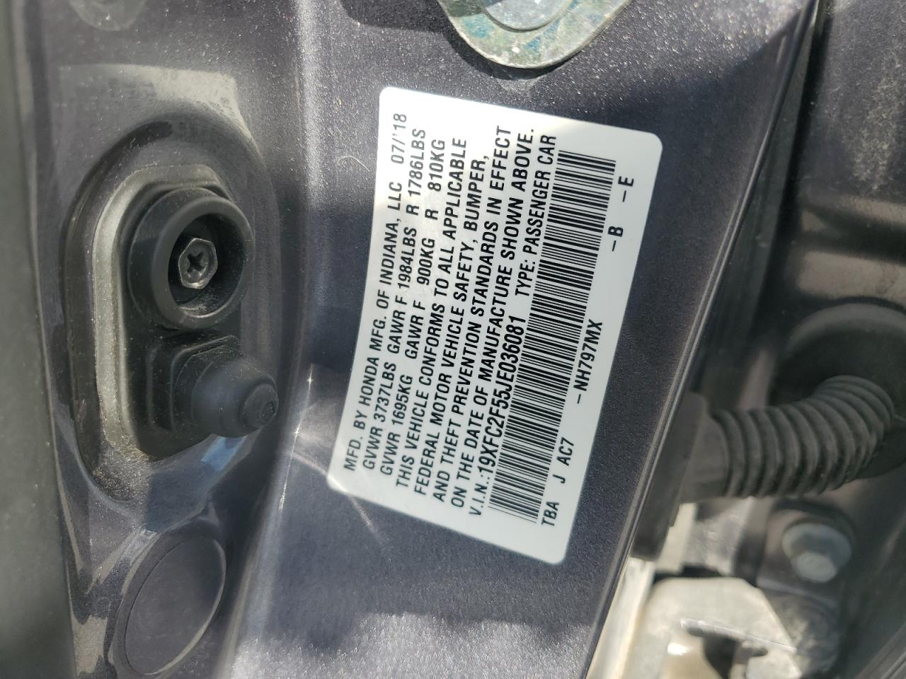 2018 Honda Civic Lx VIN: 19XFC2F55JE036081 Lot: 84631035