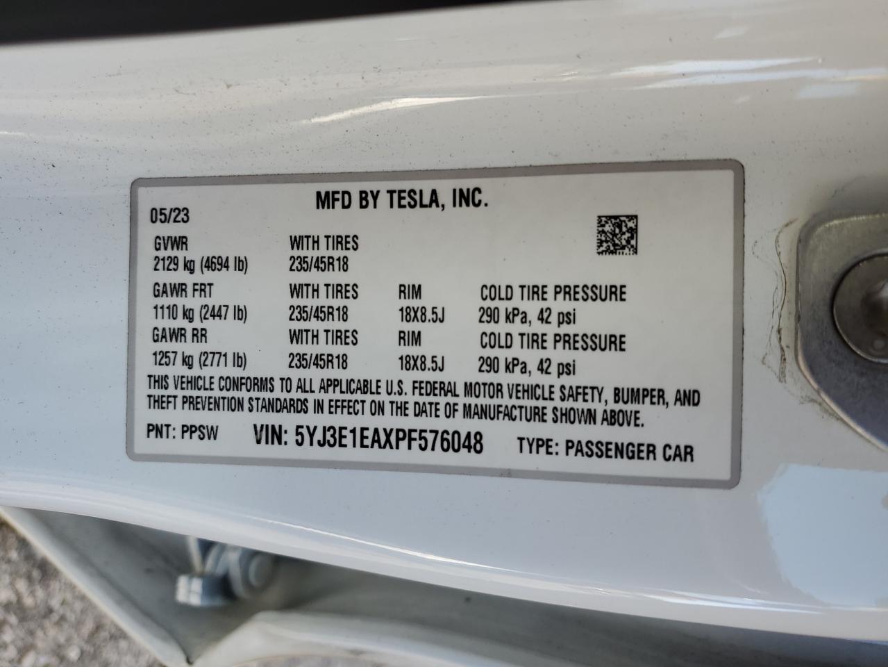 2023 Tesla Model 3 VIN: 5YJ3E1EAXPF576048 Lot: 83860065