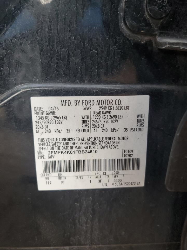 2015 Ford Edge Titanium VIN: 2FMPK4K81FBB24610 Lot: 81709465