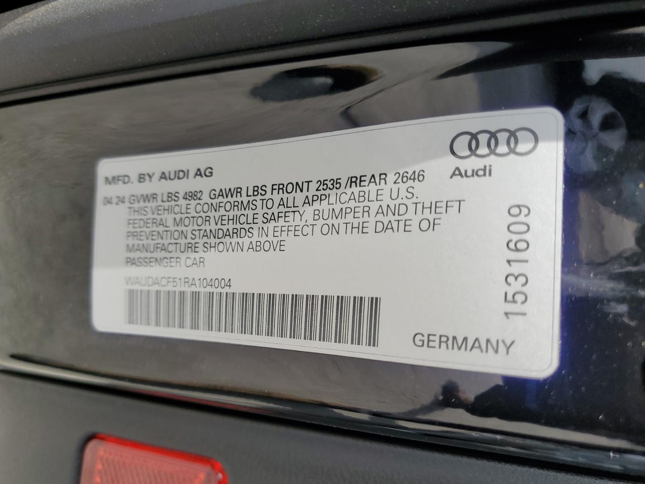 2024 Audi A5 Premium 45 VIN: WAUDACF51RA104004 Lot: 81155115