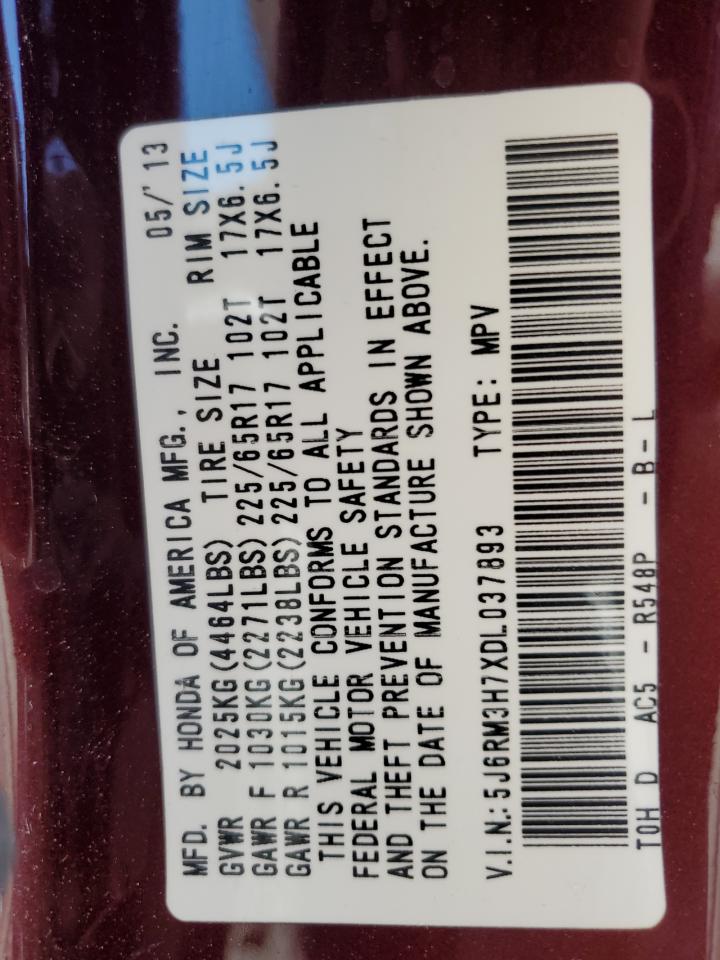 2013 Honda Cr-V Exl VIN: 5J6RM3H7XDL037893 Lot: 81607335