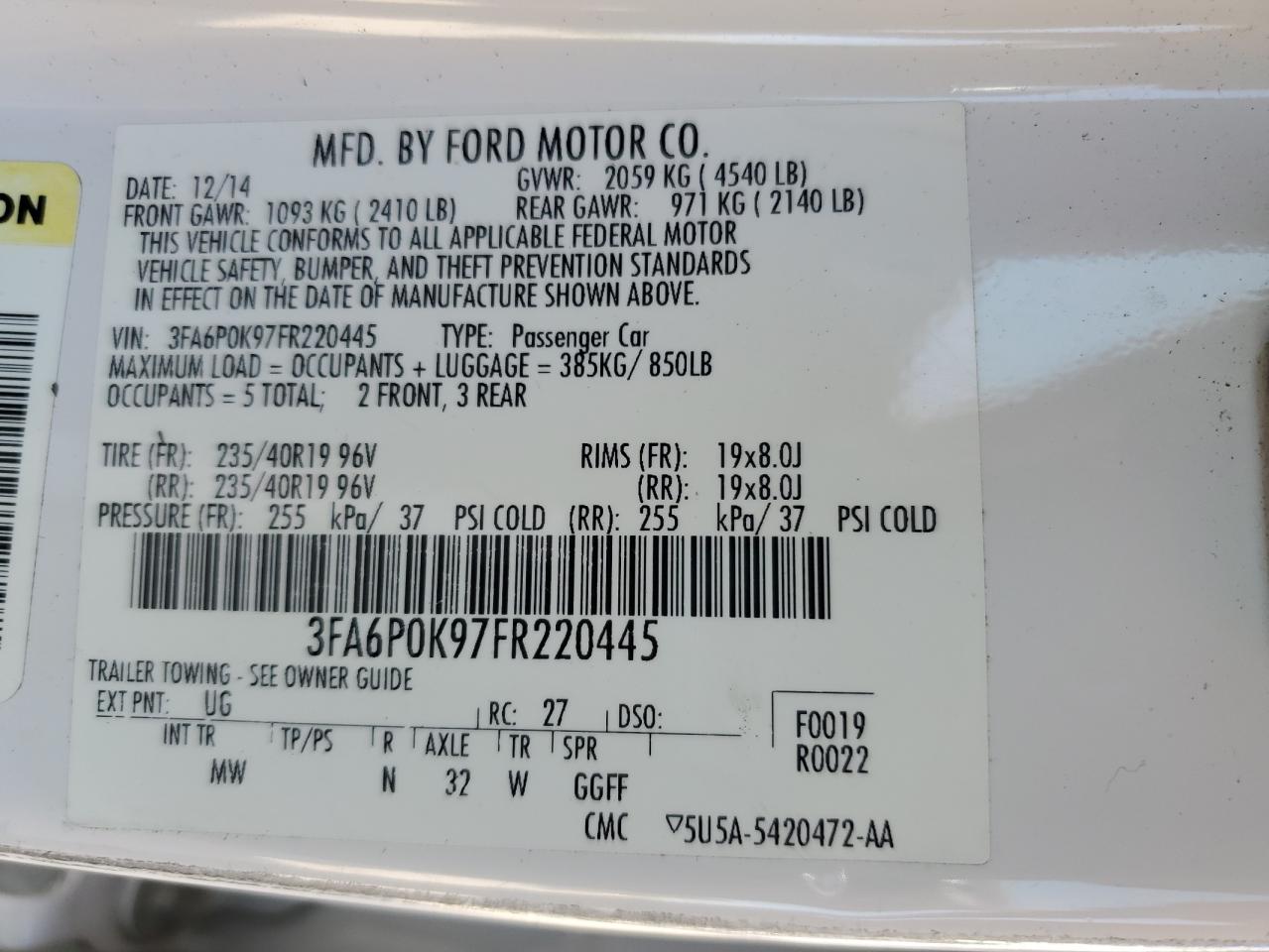 2015 Ford Fusion Titanium VIN: 3FA6P0K97FR220445 Lot: 80305945