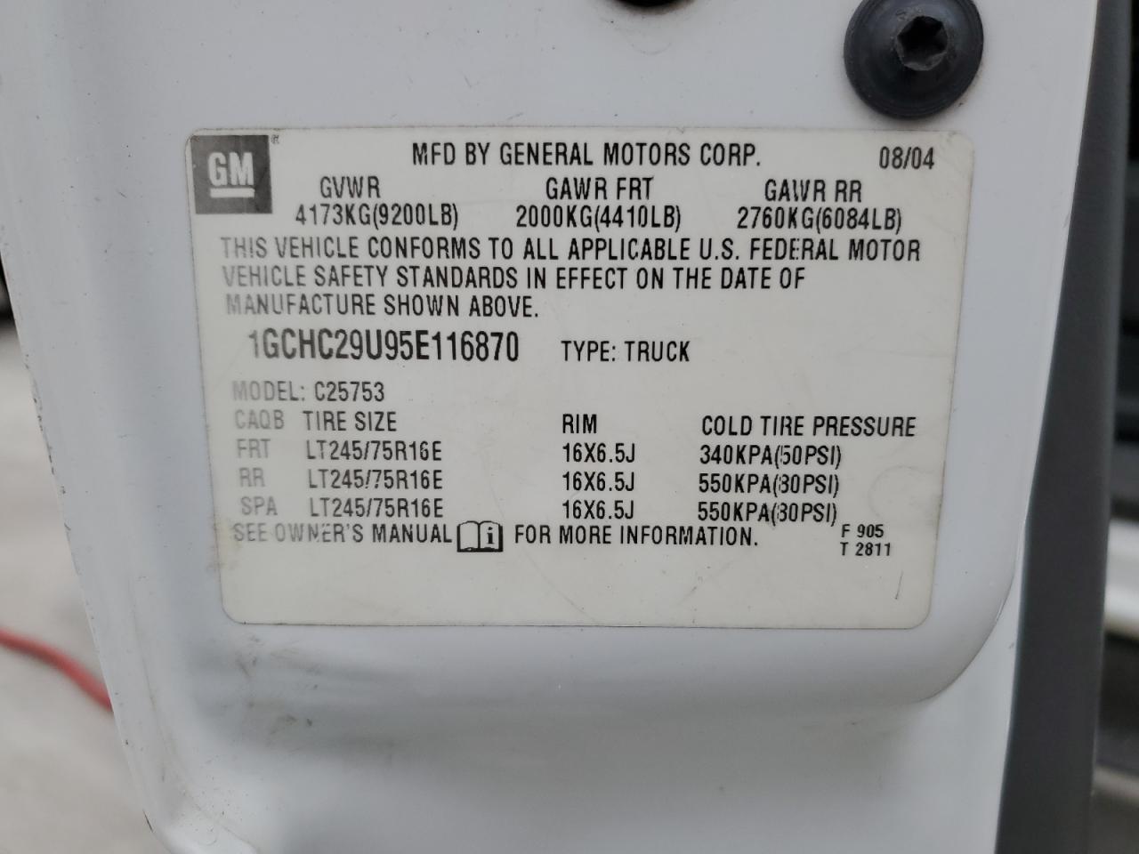 2005 Chevrolet Silverado C2500 Heavy Duty VIN: 1GCHC29U95E116870 Lot: 84033335