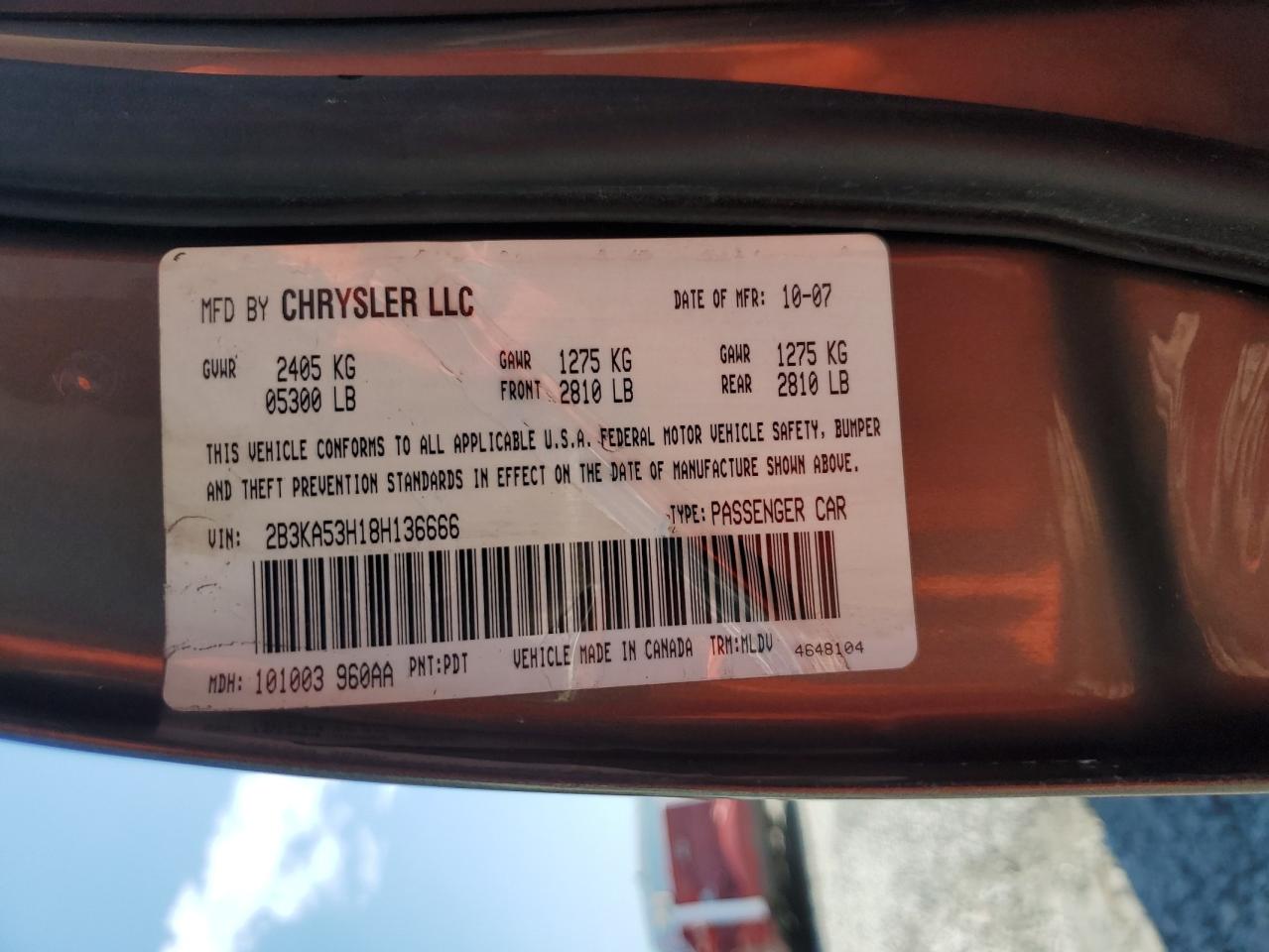 2008 Dodge Charger R/T VIN: 2B3KA53H18H136666 Lot: 80907515