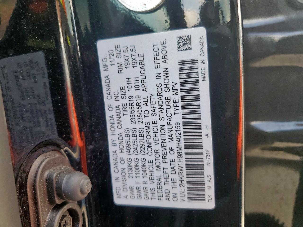 2021 Honda Cr-V Touring VIN: 2HKRW1H98MH402159 Lot: 81396595