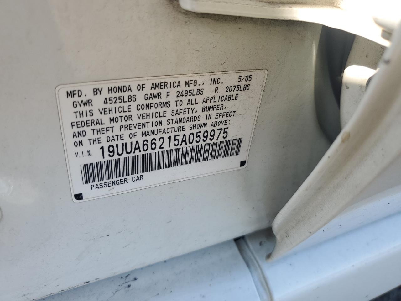 2005 Acura Tl VIN: 19UUA66215A059975 Lot: 81645215