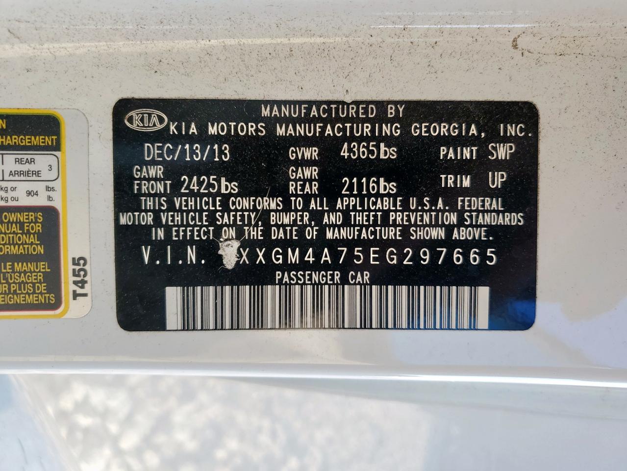 2014 Kia Optima Lx VIN: 5XXGM4A75EG297665 Lot: 80083215