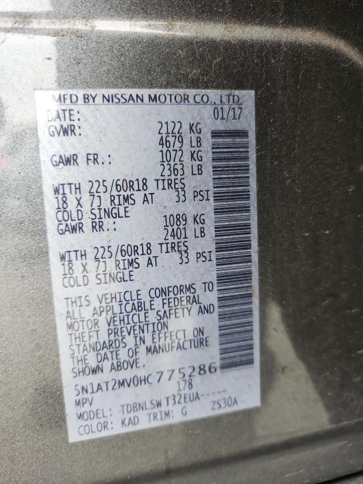 2017 Nissan Rogue Sv VIN: 5N1AT2MV0HC775286 Lot: 72014695