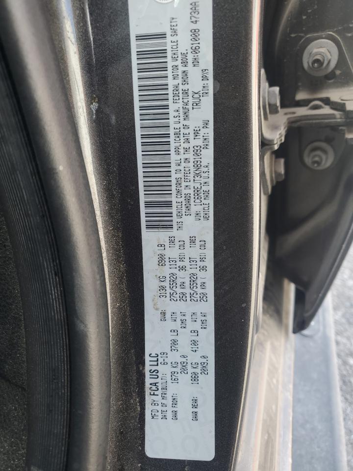 2019 Ram 1500 Laramie VIN: 1C6RREJT3KN891093 Lot: 81640585