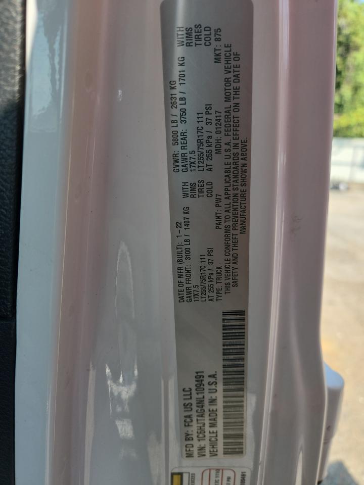 2022 Jeep Gladiator Sport VIN: 1C6HJTAG4NL109491 Lot: 81075355