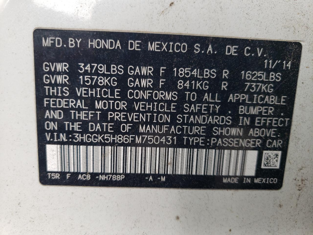 2015 Honda Fit Ex VIN: 3HGGK5H86FM750431 Lot: 80408915