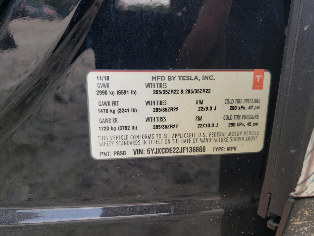 2018 Tesla Model X VIN: 5YJXCDE22JF136866 Lot: 81150265