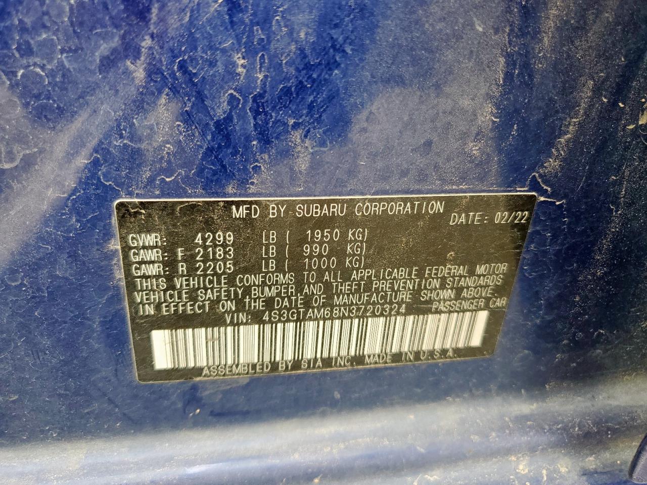 2022 Subaru Impreza Sport VIN: 4S3GTAM68N3720324 Lot: 71879265