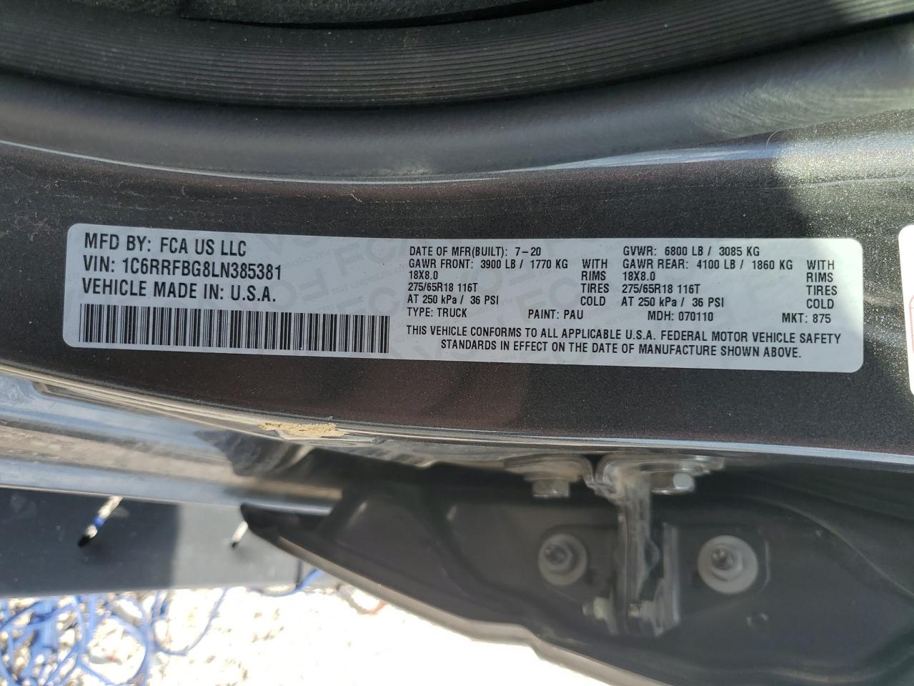 2020 Ram 1500 Big Horn/Lone Star VIN: 1C6RRFBG8LN385381 Lot: 83787225