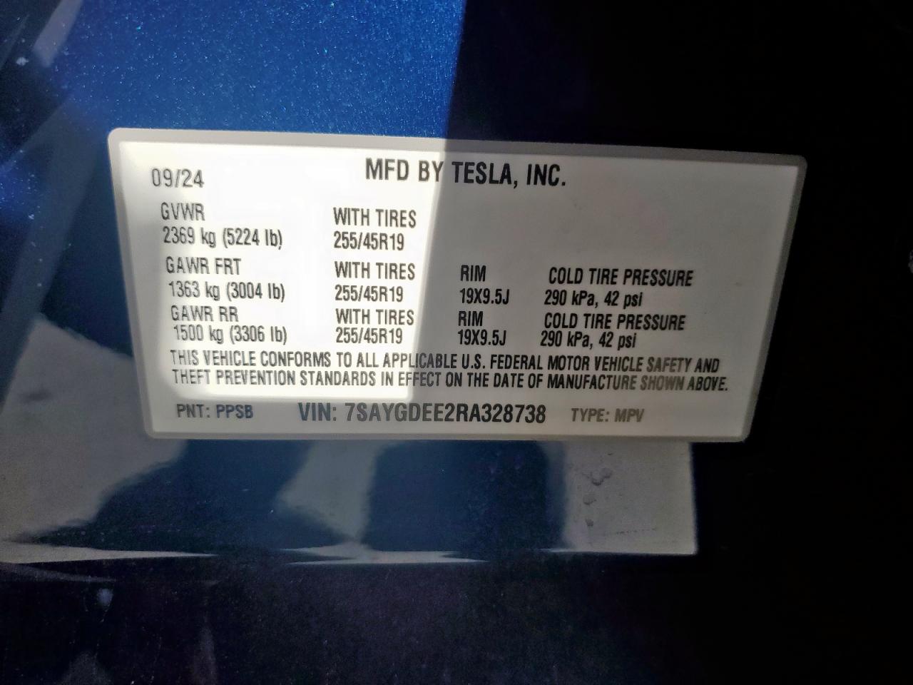 2024 Tesla Model Y VIN: 7SAYGDEE2RA328738 Lot: 81730695