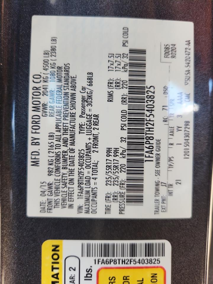 2015 Ford Mustang VIN: 1FA6P8TH2F5403825 Lot: 81870655
