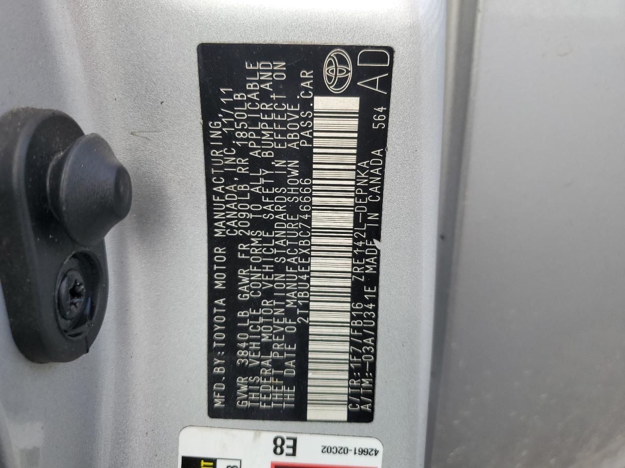 2011 Toyota Corolla Base VIN: 2T1BU4EEXBC746666 Lot: 71874275