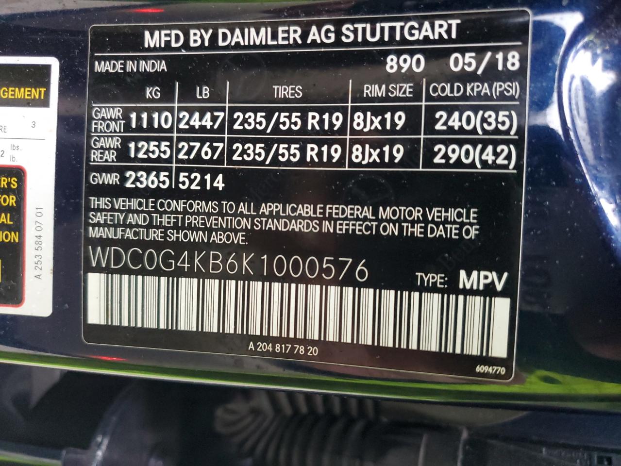 2019 Mercedes-Benz Glc 300 4Matic VIN: WDC0G4KB6K1000576 Lot: 82107865