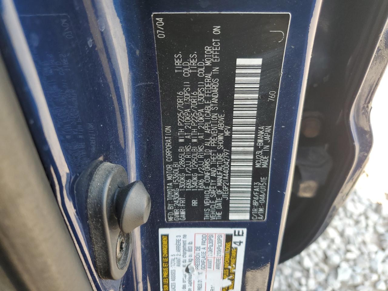 2004 Toyota Highlander Base VIN: JTEGP21A440042797 Lot: 80237045