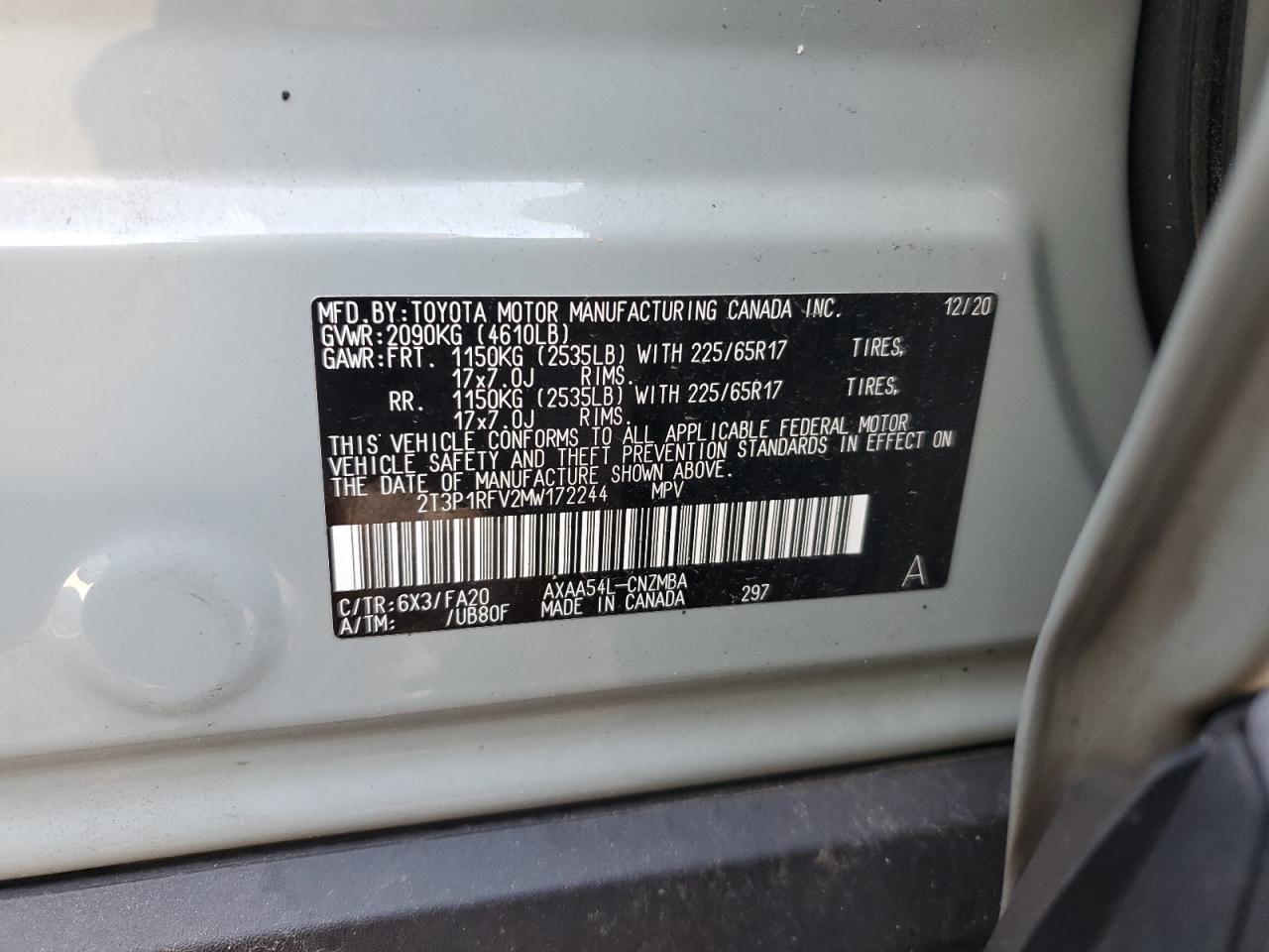 2021 Toyota Rav4 Xle VIN: 2T3P1RFV2MW172244 Lot: 71623885