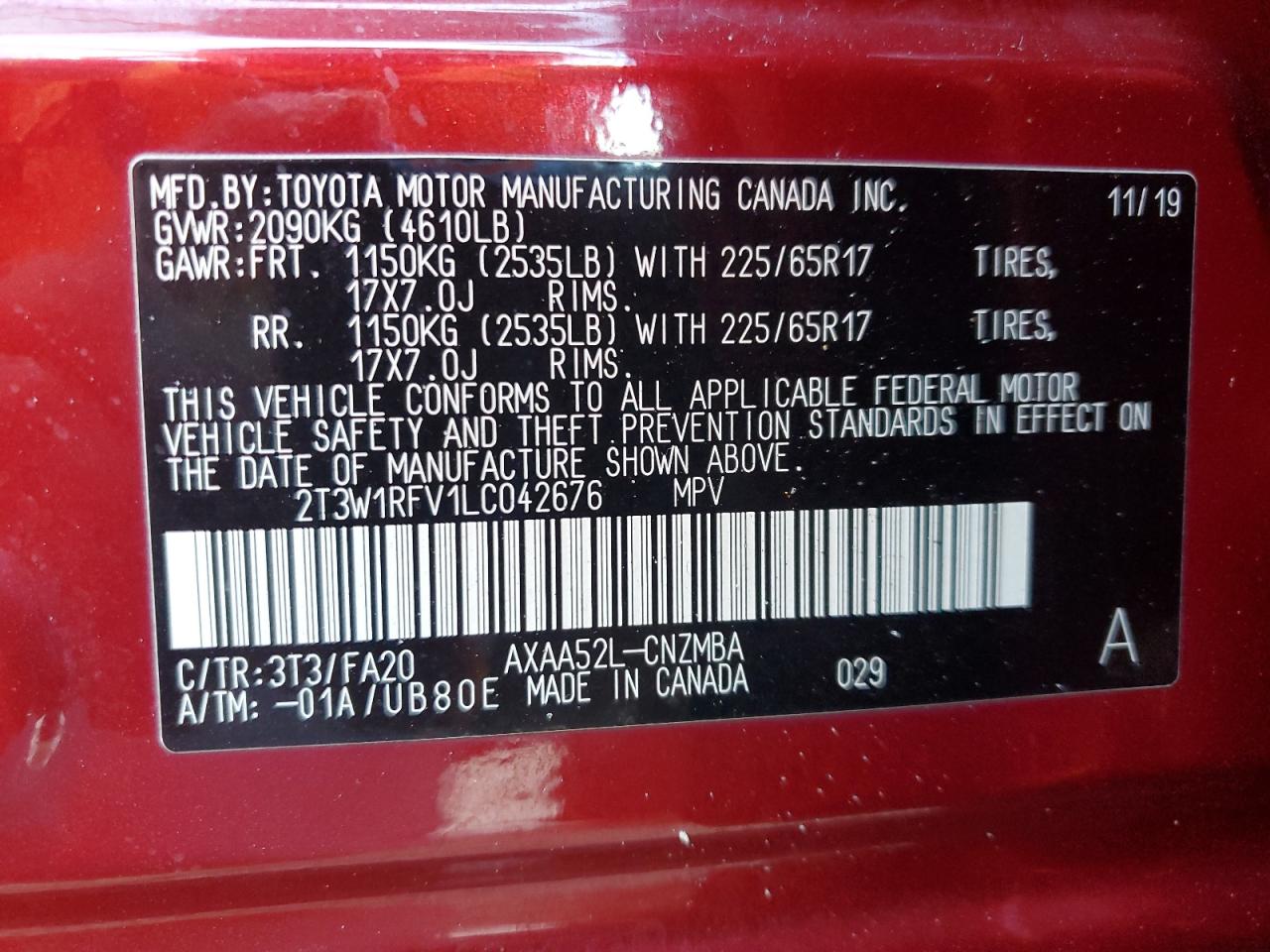 2020 Toyota Rav4 Xle VIN: 2T3W1RFV1LC042676 Lot: 81377625